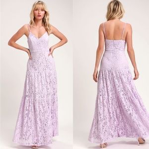 Lulu’s Lavender Lace Tier Maxi Dress